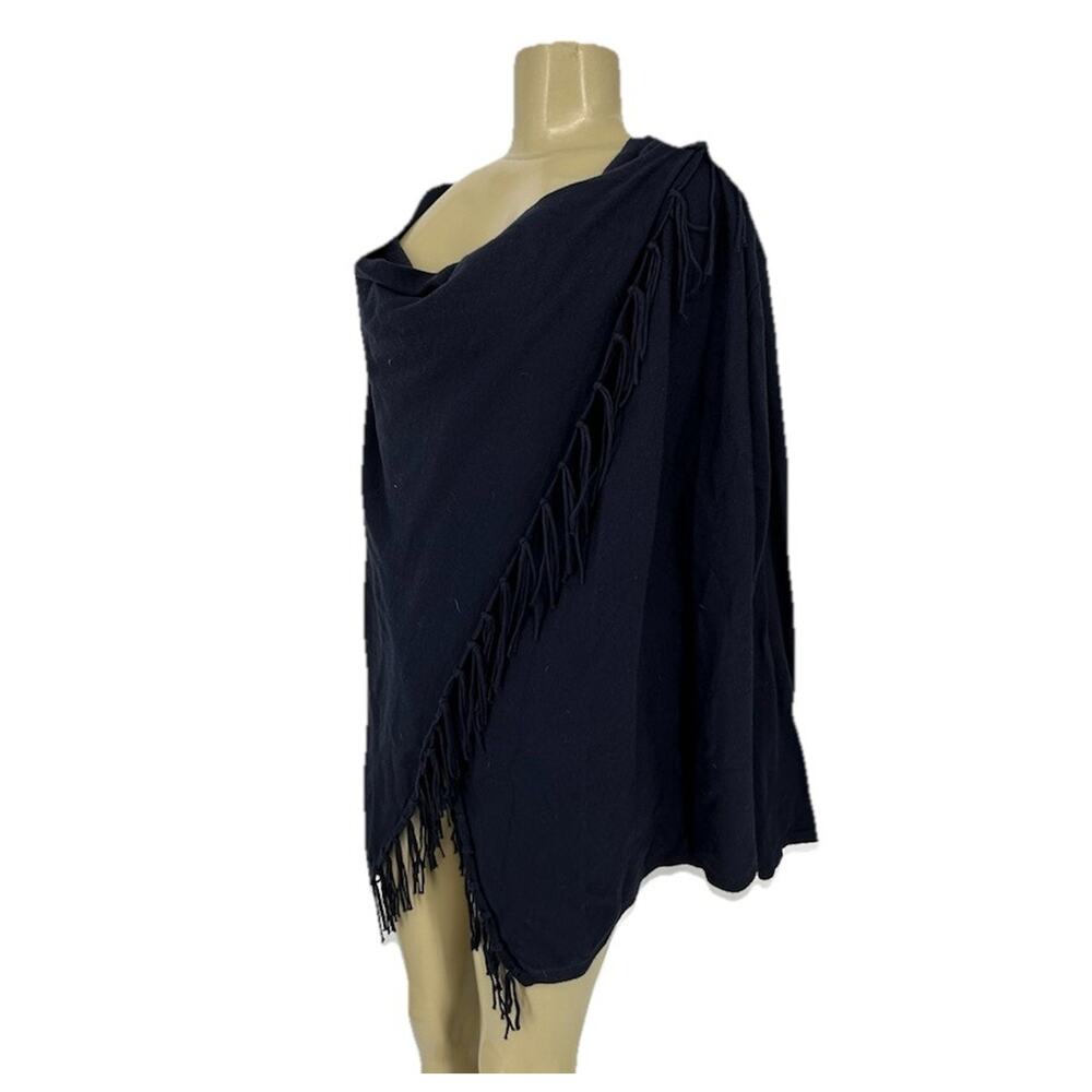 Chico’s XL Women Draped Front Sweater Navy Blue Fringe Trim Long Sleeve K10-21 - Picture 2 of 9